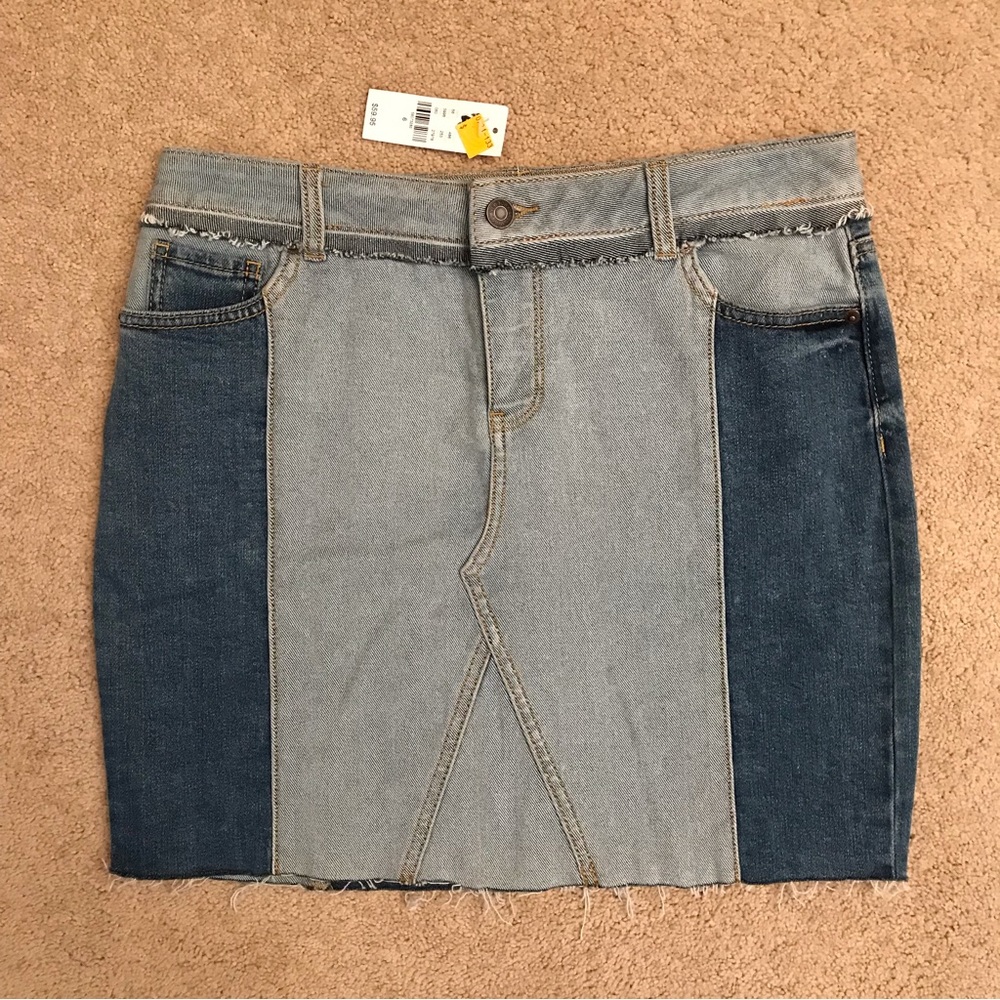 Soho Color Block Denim Mini Skirt NEW Size 6 Blue Distressed Raw Hem School